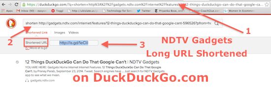 Shorten URLs while search on DuckDuckGo